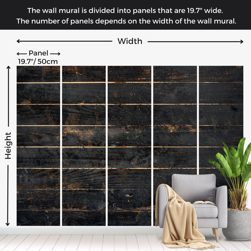 Papier peint texture de surface - Vieilles planches horizontales noires, L 68 po x l 98 po