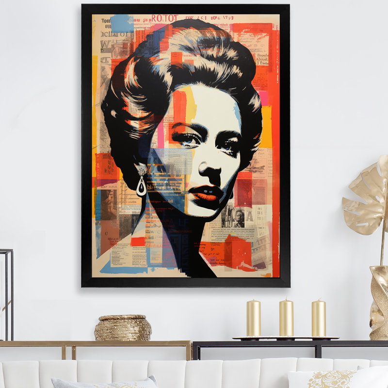 «Royal Remix Queen Elizabeth Popart II», art mural de magazines, Cadre simple noir, H 40 po x l 30 po x P 1,5 po