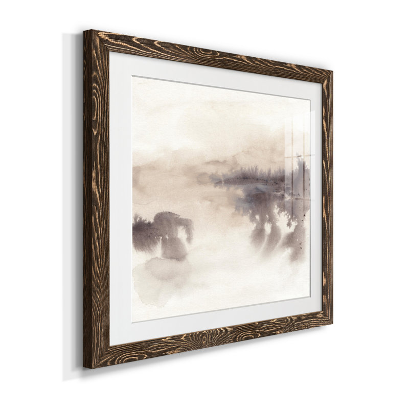 " Shadowscape I ", Walnut Framed Paper, 22.5" H x 22.5" W x 1.5" D, White