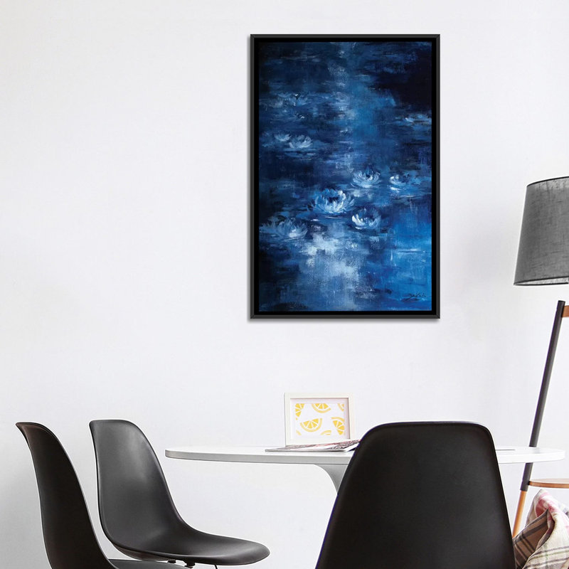 Lis de lune par Debi coules-reproduction d’art, H 40 po x l 26 po x P 1,5 po, Toile avec cadre noir, Pas de tapis