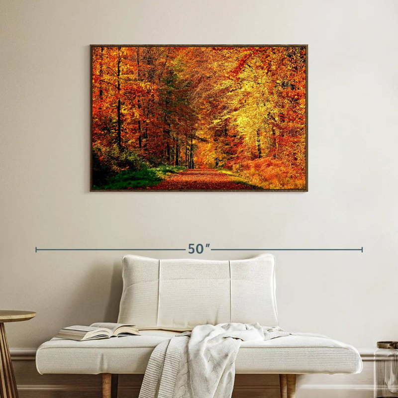 Chemin vers la forêt d'automne, Cadre flottant noyer, 40 po x 27 po