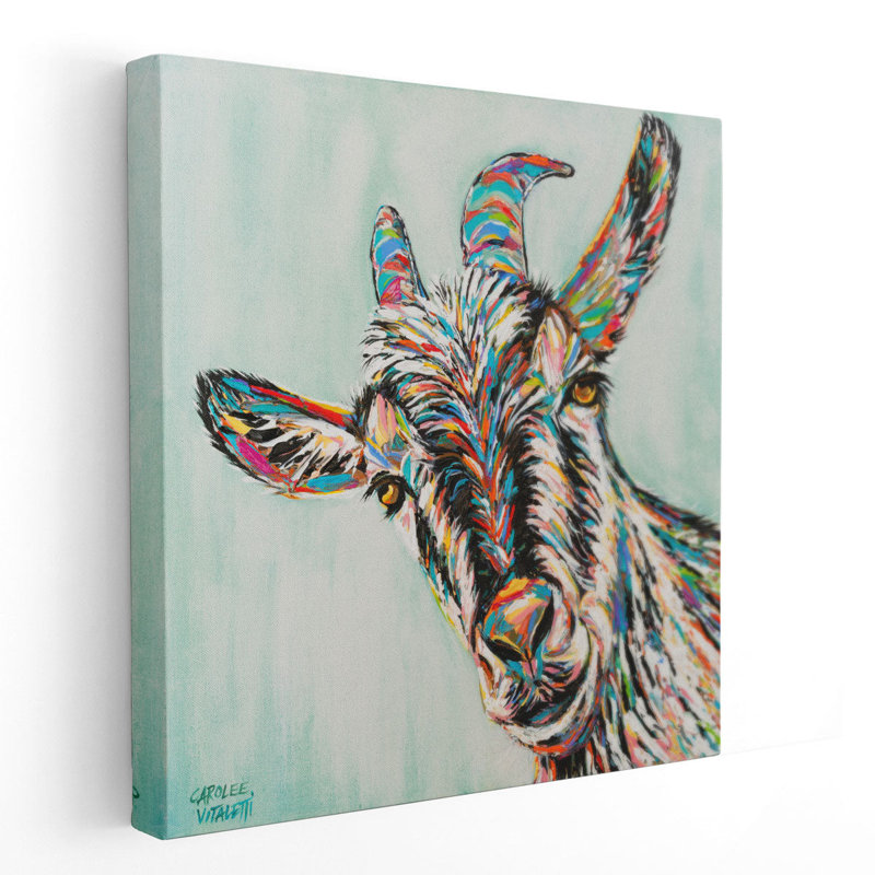 Drôle de chèvre I - reproduction d'art sur toile, H 20 po x l 20 po