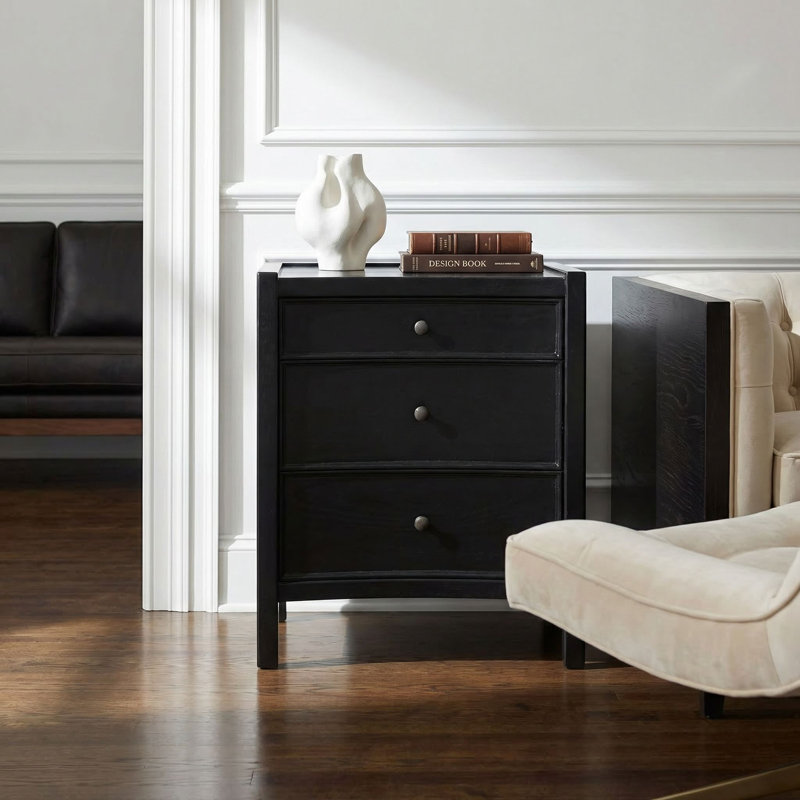 Hampton 3 - Drawer Solid Wood Nightstand, Hand Rubbed Black