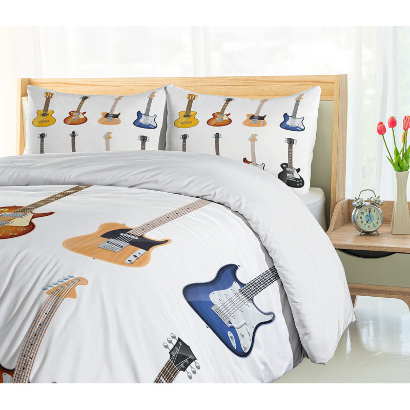 King Size Multicolor Guitar Pattern Duvet Cover Set