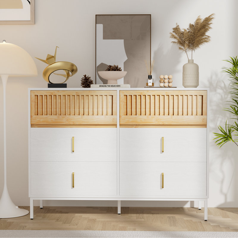 Cejas 46.3" W 6-Drawer Bamboo Double Dresser, White