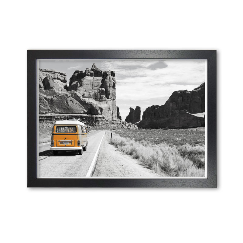 Orange Camper Van - Print, Black Grain Frame, 42 cm H x 30 cm W x 5 cm D