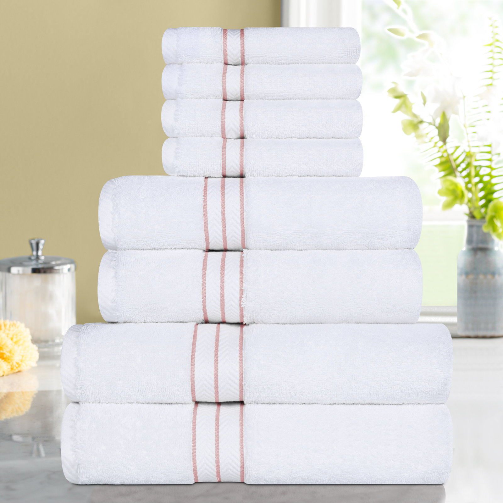 Josann 8-Piece Turkish Cotton Towel Set, Tea Rose