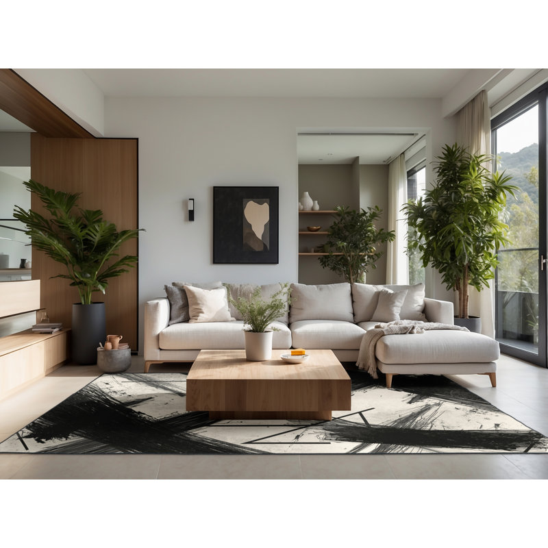 Tapis beige à motif géométrique doux et moelleux éclectique, 5 x 8