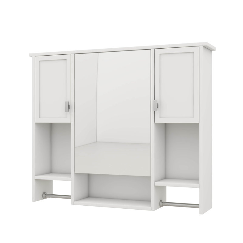 Armoire de salle de bain murale contemporaine 35 po x 28 po avec miroir, unité de rangement peu encombrante avec porte-serviettes intégré