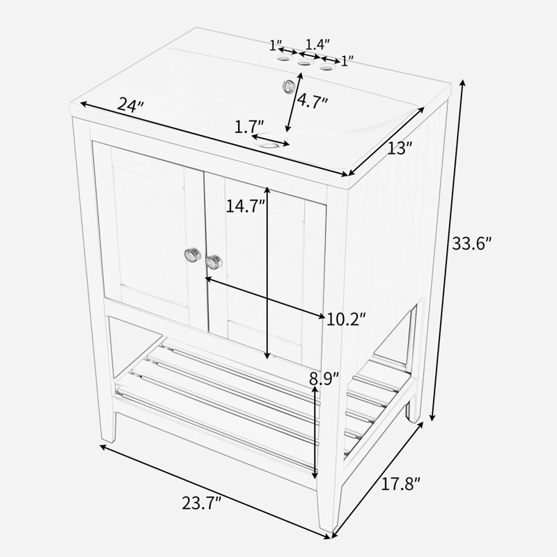23.7'' Single Bathroom Vanity Base Only, Brown