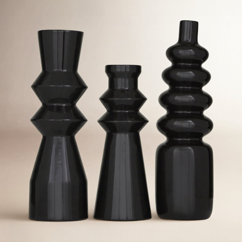 Ensemble de 3 vases de table en grès , Noir