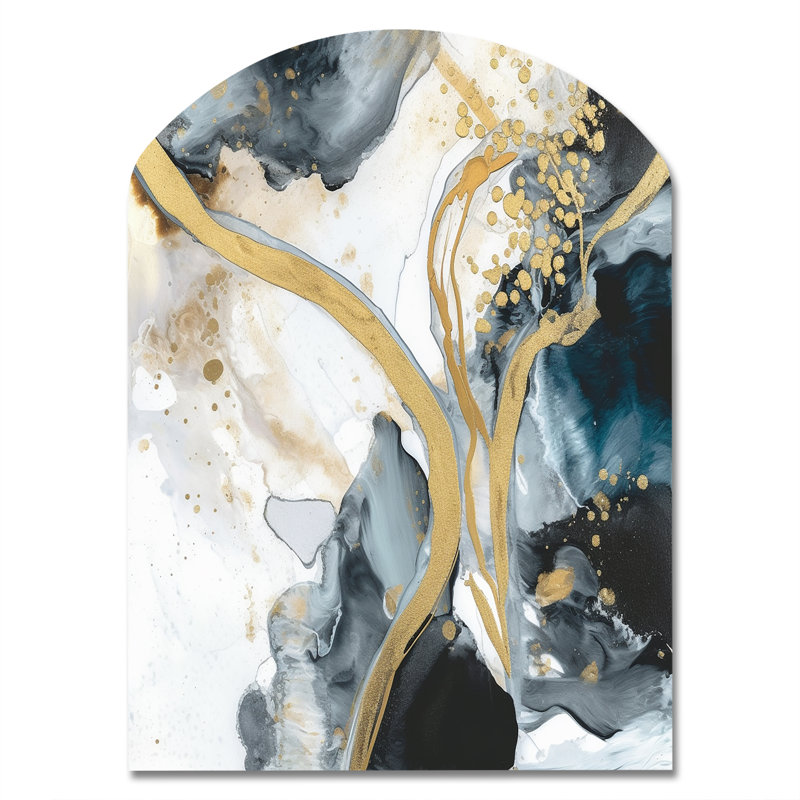 Garofalo - impression d'arche de marbre en métal, art mural asymétrique en métal doré, H 34 po x l 25 po