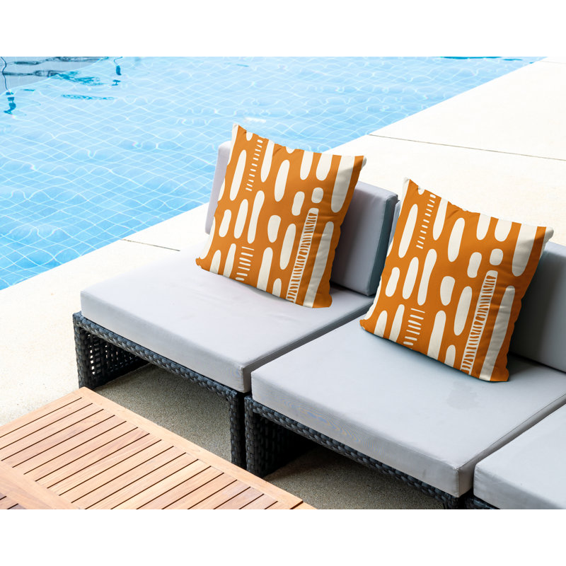 Jeté carré en polyester intérieur / extérieur, L 19 po x H 19 po, Orange / bleu marine