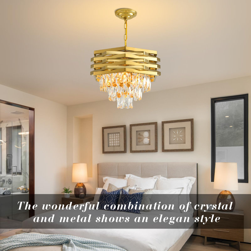 15.7" Modern Gold Crystal Chandelier, E14 Base (Bulb Not Included)