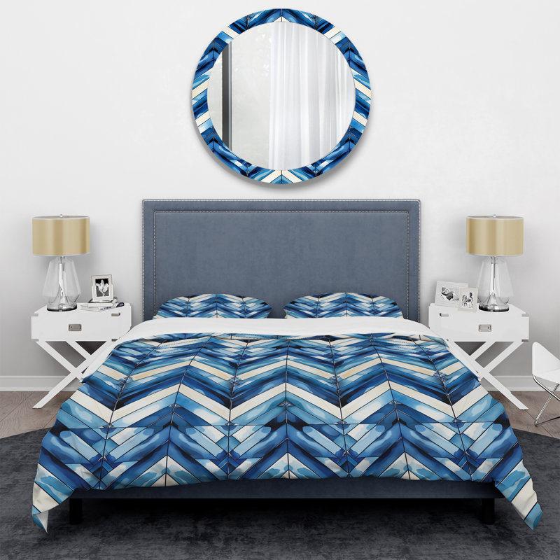 Ensemble de housse de couette rétro à motif de chevrons bleu cobalt et blanc II