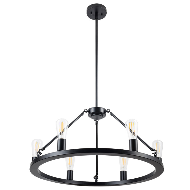 Lustre en roue de chariot à 6 lumières Sizer, Noir