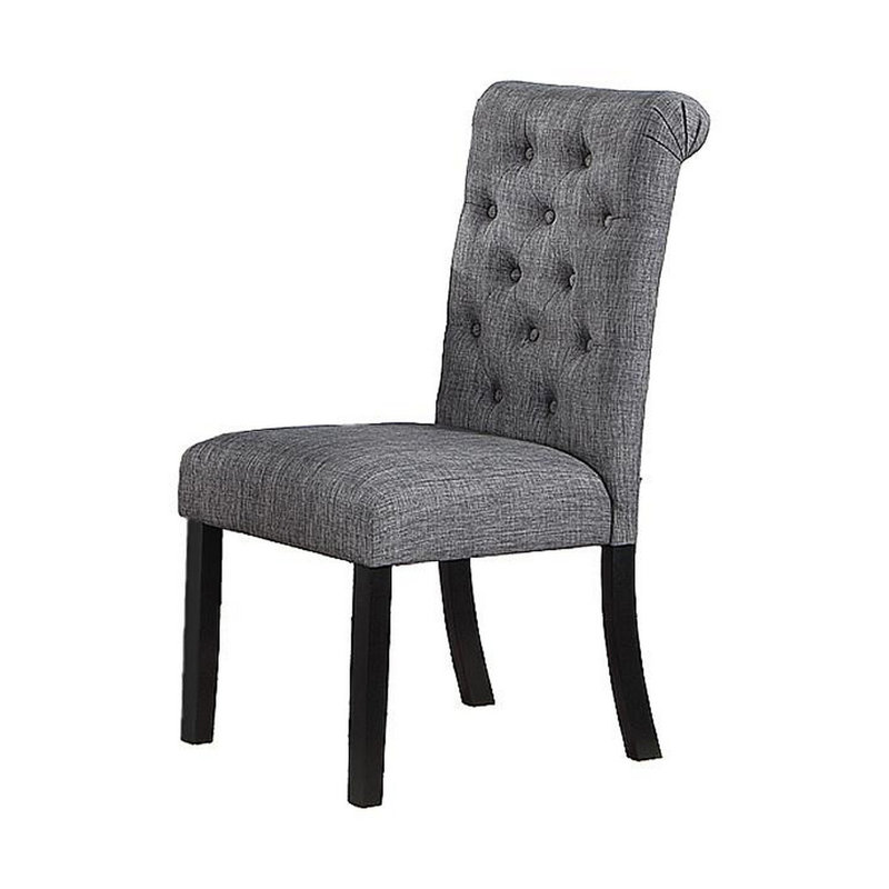 Ensemble de 2 chaises de salle à manger Jie, 25 po, revêtement gris touffeté, plateau roulé, bois noir