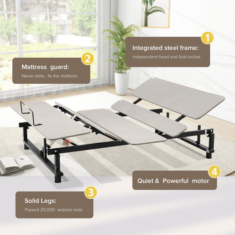Multi Functional Adjustable Bed Frame with Tilting Headboard and Footboard ,Wireless Remote Control Zero ,Gravity Experience, Silent Motor Drive, Comfortable and Fashionable