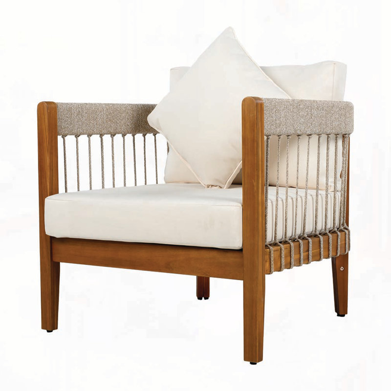 Fauteuil club d'extérieur en bois d'acacia, Beige