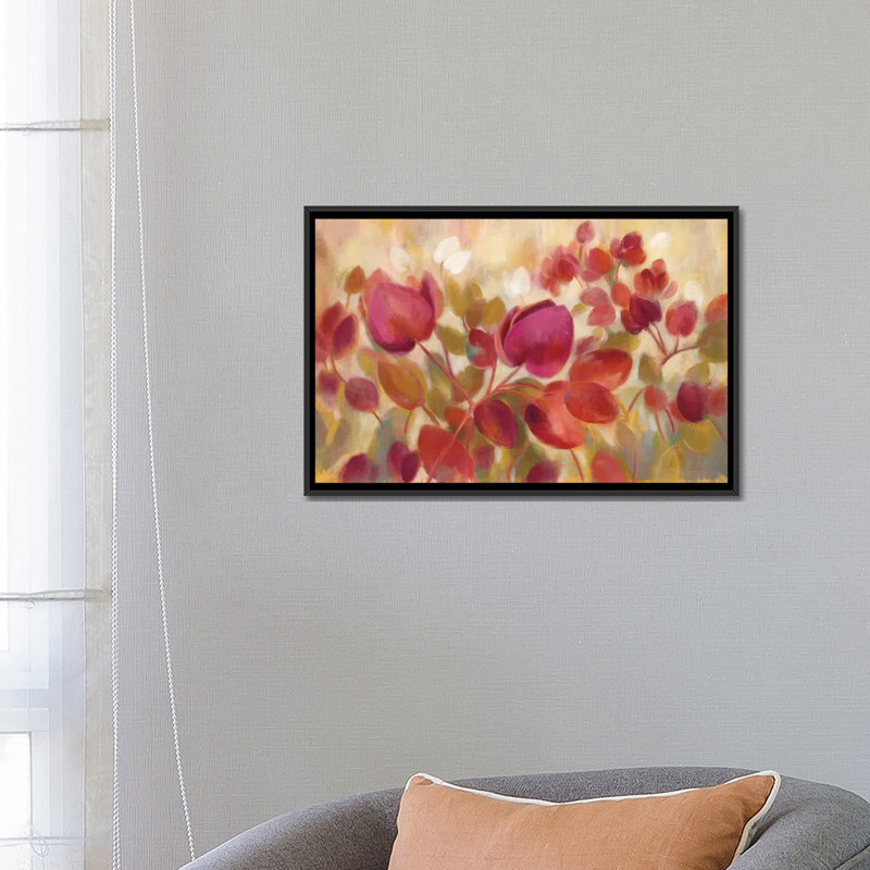 « magenta tropical », impression sur toile, H 18 po x l 26 po x P 1,5 po, Toile avec cadre noir, Pas de tapis