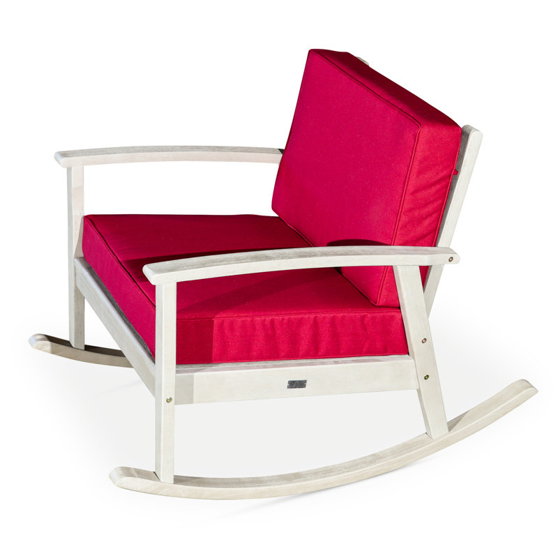 Eucalyptus Rocking Chair With Cozy, Driftwood Tone Patio Elegant Surface For Deck, Red