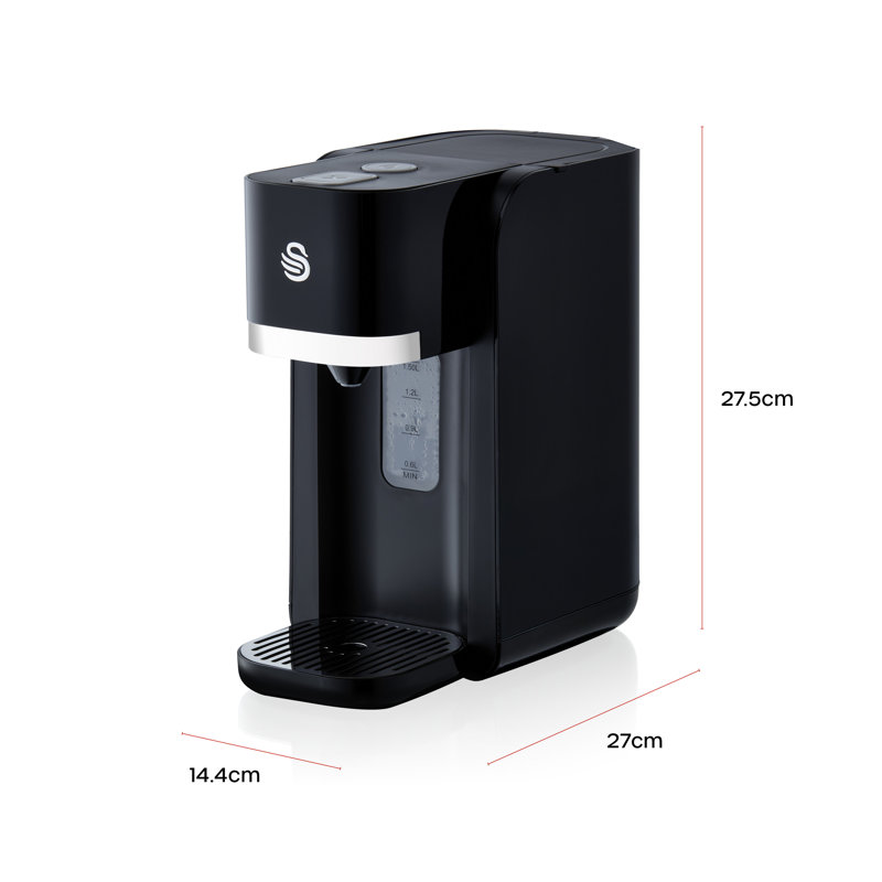Swan  Instant Hot Water Dispenser with 1.5L Tank Capacity, Two Button Operation, Removable Drip Tray, Boil Dry Protection, 1850-2200W, Black, SWD1004