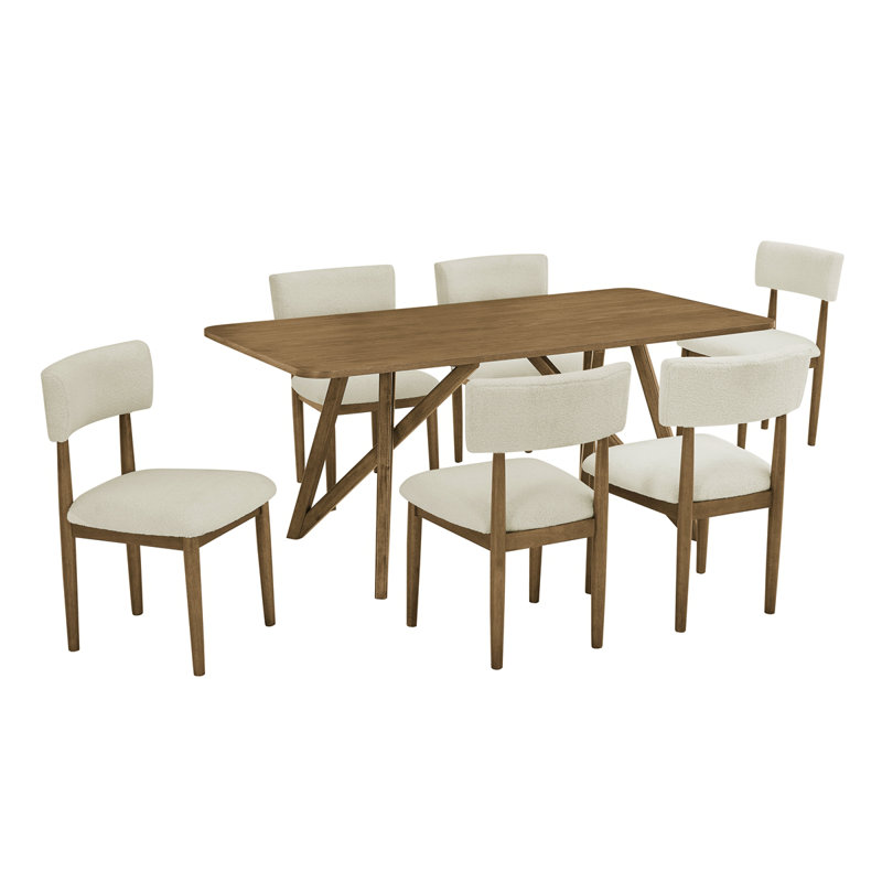 Darla 7Pc 70"W Rectangular Walnut Oak Geometric Cross Base Dining Set