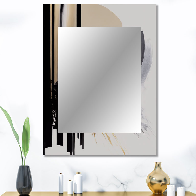 Black, White And Gold Expression IV - Abstract Decorative Mirror, Modern Wall Mirror, Printed Metal Art, 40" x 30"
