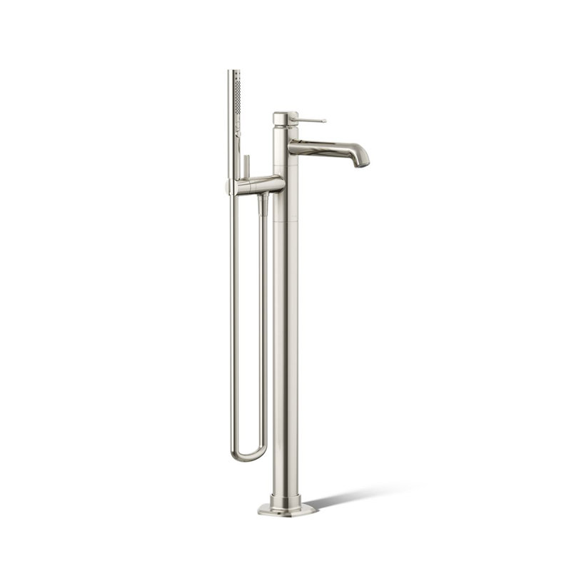 Garniture de robinet de baignoire à fixer au sol avec douche à main occasion, Nickel poli éclatant