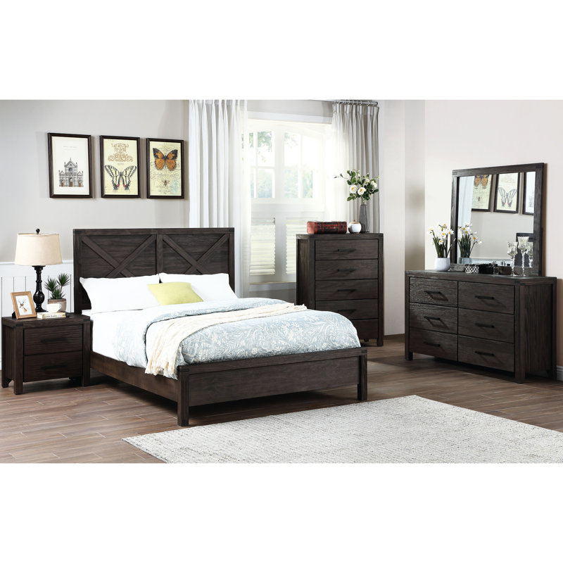 Grand lit avec attrait rustique contemporain, lit fini et tête de lit, chambre à coucher, Grand lit, Espresso