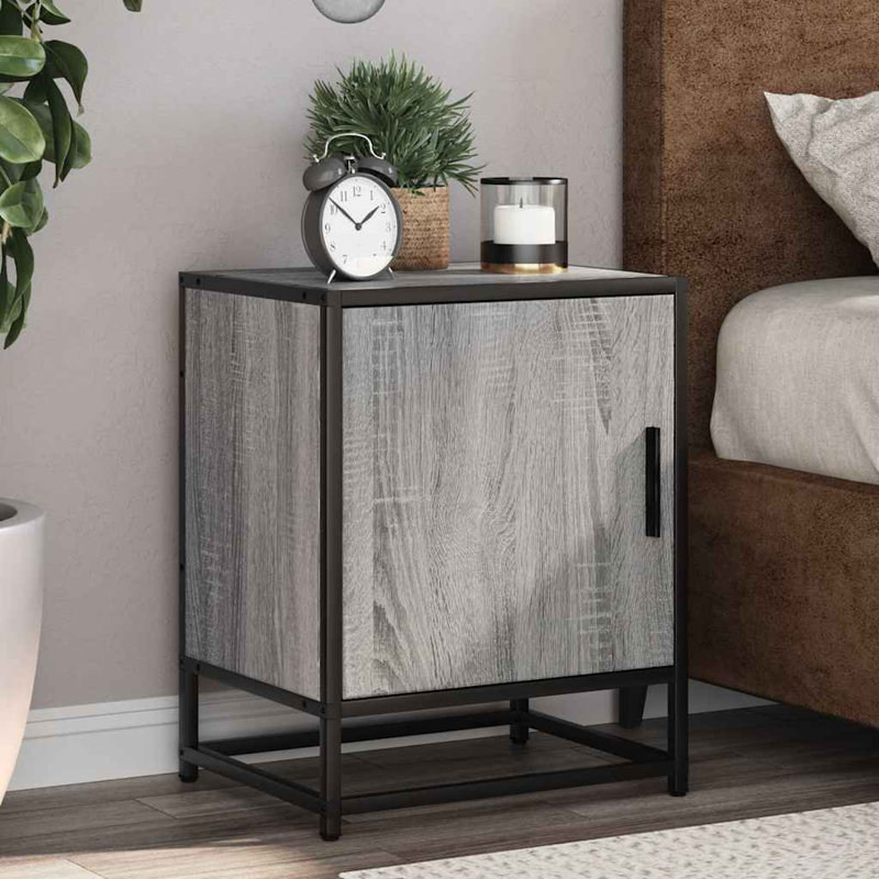 40cm W Metal Bedside Table, Grey Sonoma