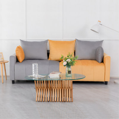 Velvet Modern 2-Seater Sofa, Light Grey & Yellow Two-Tone Sectional Couch With Contemporary Design, 82"  Living Room Furniture, Easy Assembly  , An Elegant Choice For Home Decoration