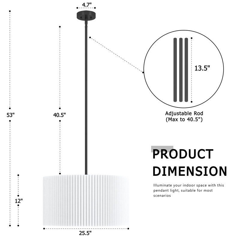 Luminaire suspendu cylindrique en laiton 4 lumières à 4 lumières de 21 po pour salle à manger, Noir mat