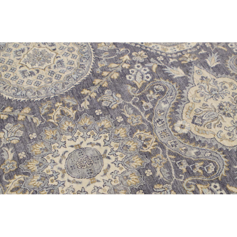 Hand-Knotted High-Quality Gray Round Area Rug