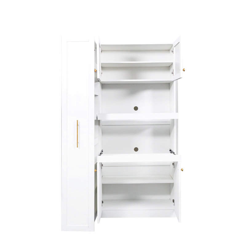 Armoire de rangement blanche avec 4 portes et une tablette coulissante multifonctionnelle pour un rangement organisé à 4 portes