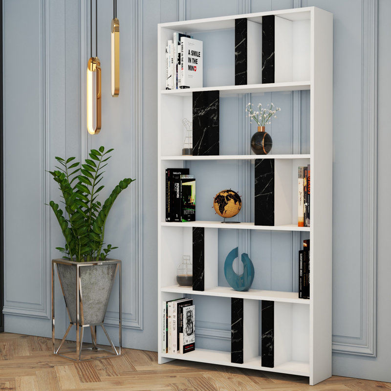 Derrius 180cm H x 90cm W Library Bookcase, White/Black