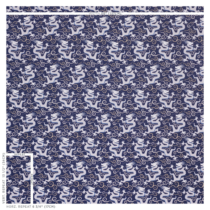 Bixi Dragon Fabric, Blue