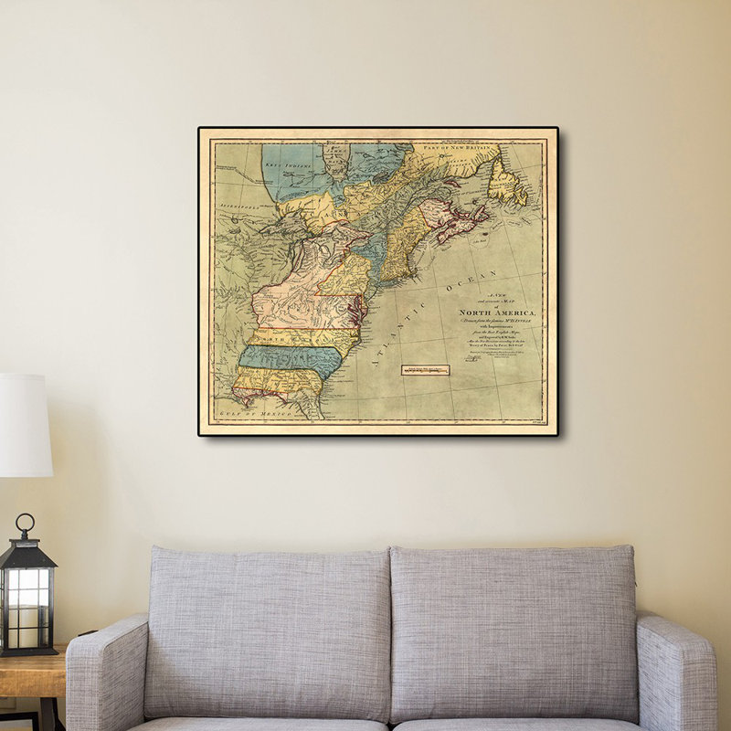 Art mural rétro sans cadre 1771, carte de l'Amérique du Nord