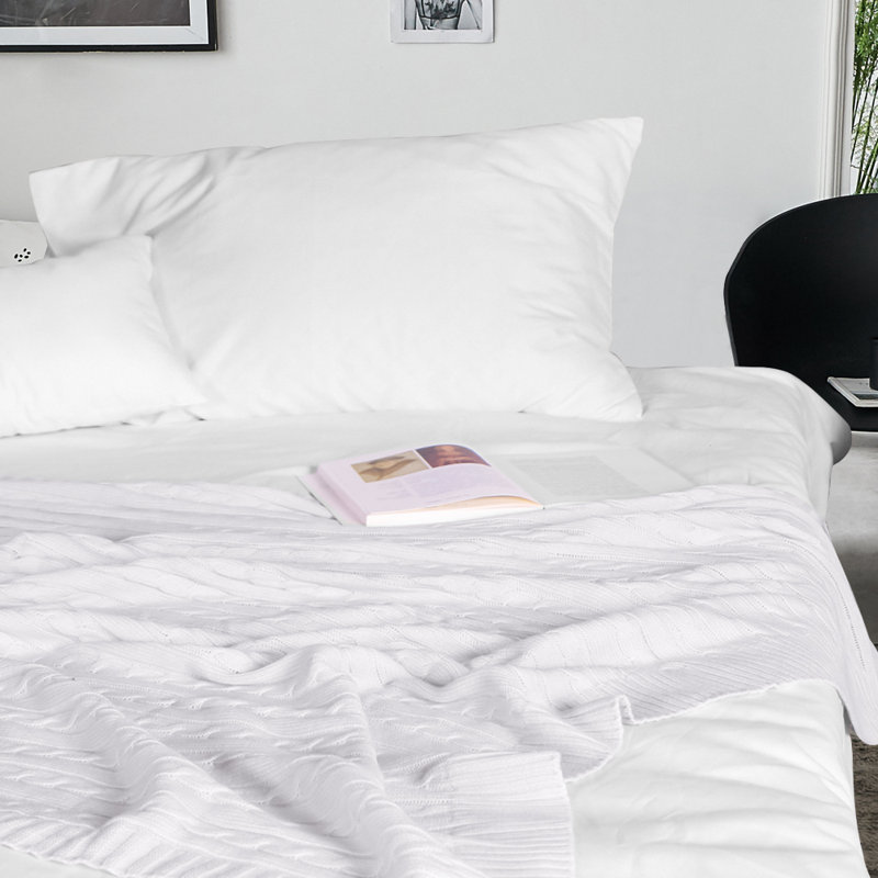 Jeté tricoté, jeté 100% pur coton, lavable à la machine, confortable - NTBAY, Blanc, L 90 po x l 68 po