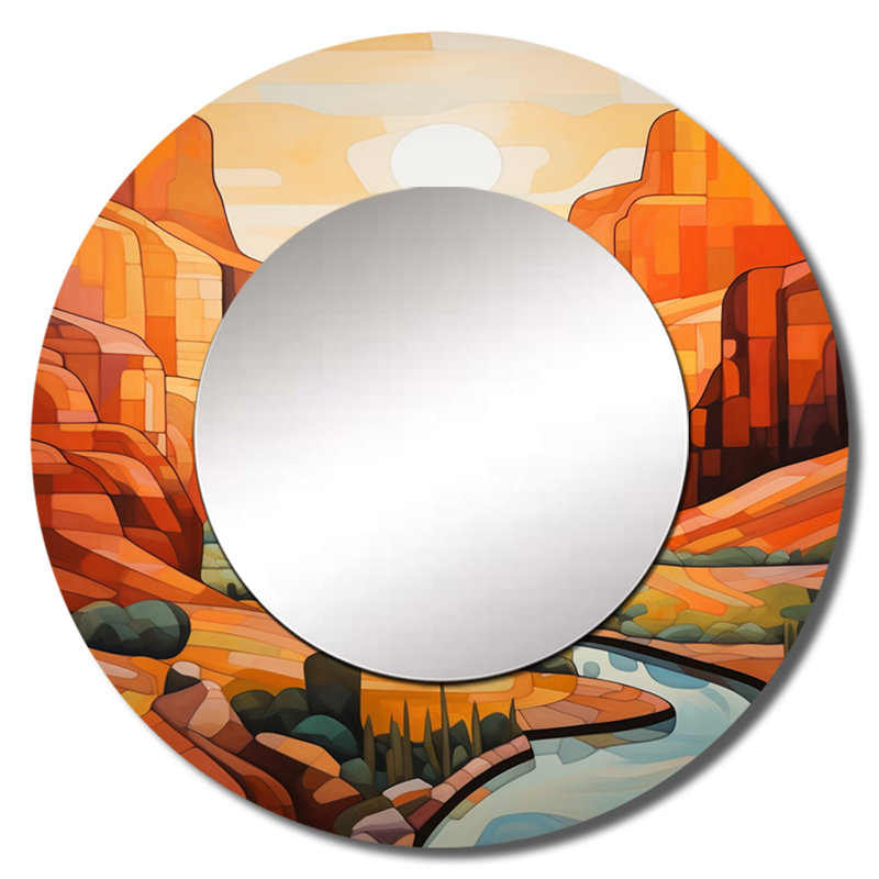 Canyon Canyon, coucher de soleil, «Bold Landscape», grand miroir traditionnel, décor de miroir mural rond traditionnel, impression d'art en métal