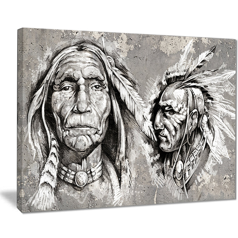 «Native American Indian Heads», impression sur toile, H 20 po x l 20 po x P 1 po, Toile tendue