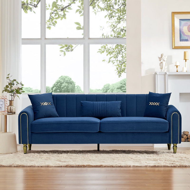 87.6'' Upholstered Sofa, Navy