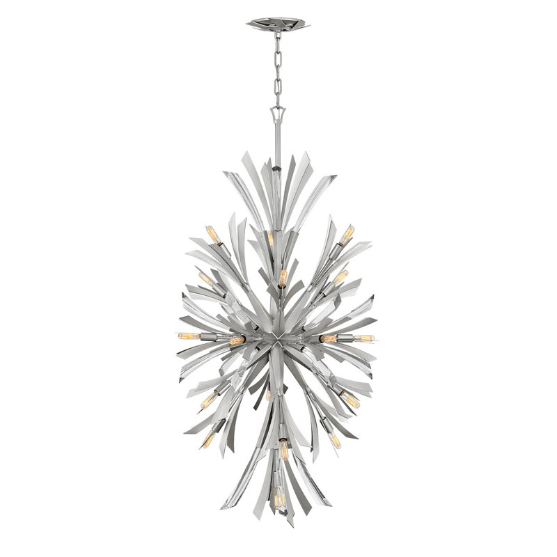 Vida 50" Nineteen-Light Modern Tall Hanging Chandelier w/ Crystal Accents, Glacial