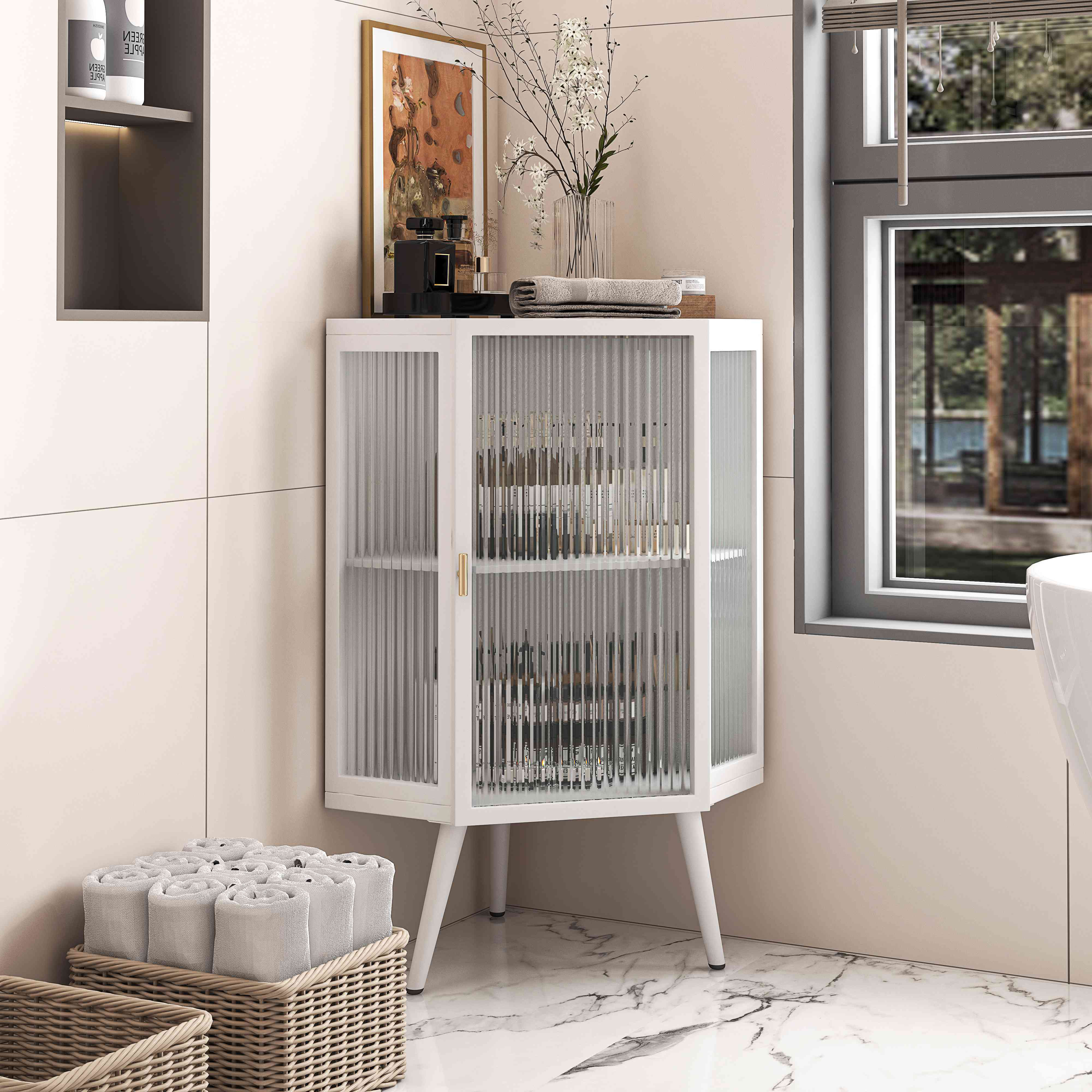 Corrigan Studio® Freestanding Glass Door Bathroom Cabinet, Bathroom ...