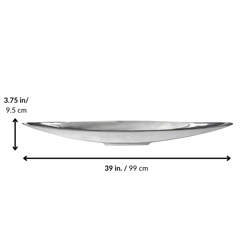Bol décoratif en aluminium fait à la main en forme de bateau 39 po Anges (chrome), H 3,75 po x l 39 po x P 5,25 po