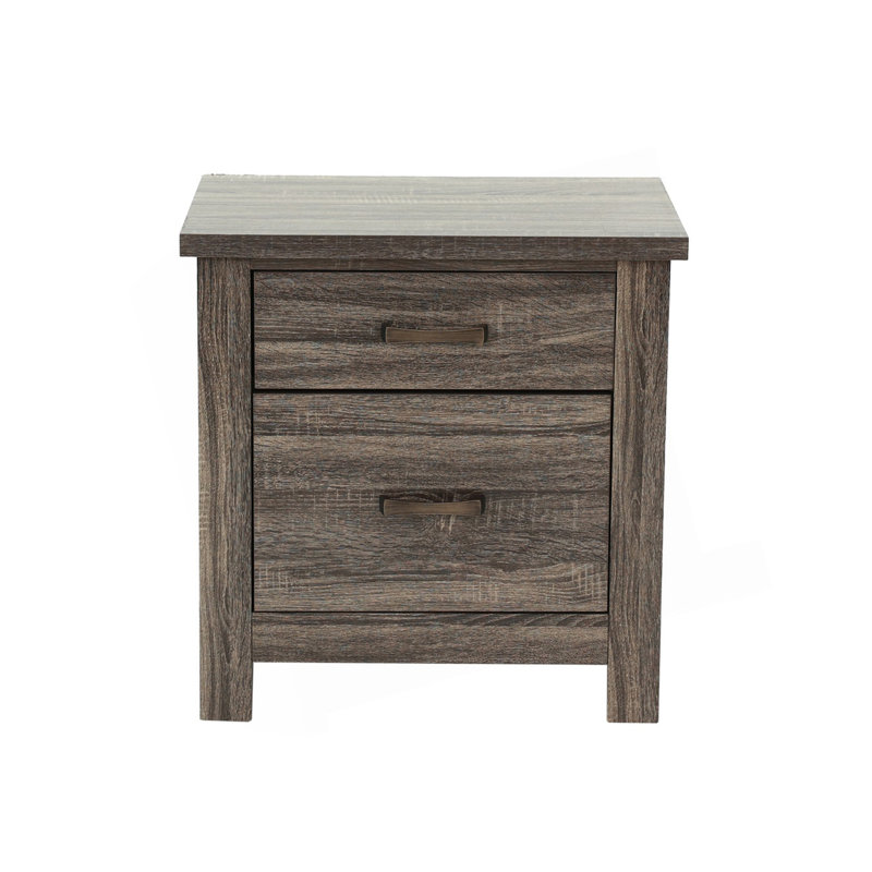 Wooden 2 Drawers Nightstand In Brown Finish