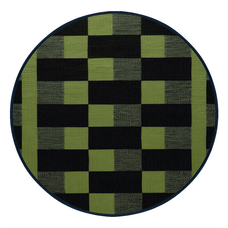 Tapis bleu à carreaux lavable à la machine, Rond 4 pi