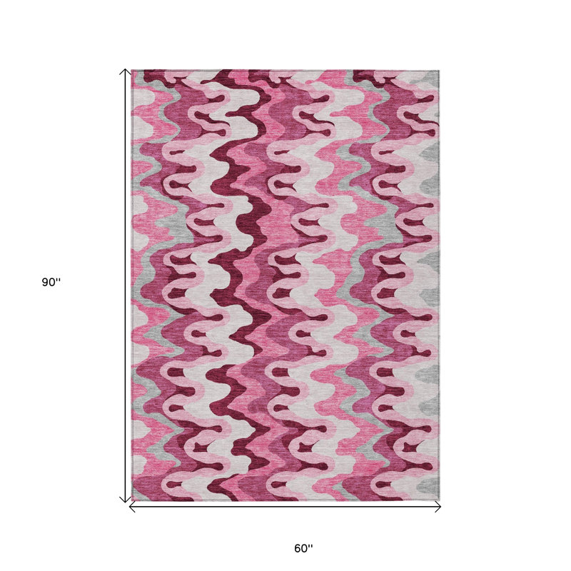 Tapis intérieur lavable abstrait rosé 5 pi x 8 pi rose et mauve