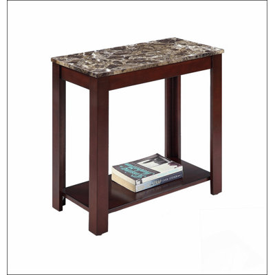 Grande table de bout en bois 24 po avec finition cerisier foncé et plateau en marbre