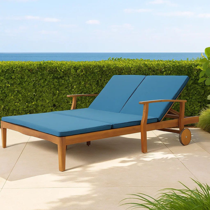 Hoye Double Chaise Lounger Recliner Bed, Outdoor, 79 Inch, Acacia Wood